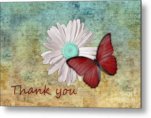 Butterfly Metal Print featuring the digital art Butterfly on Daisy - Thank You Card by Aimelle Ml