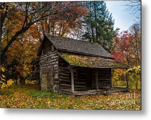  Log Cabin Metal Print featuring the photograph Cabin in the Woods by Jim McCain