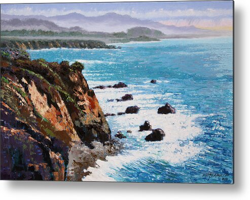 Ocean Metal Print featuring the painting California Coastline by John Lautermilch