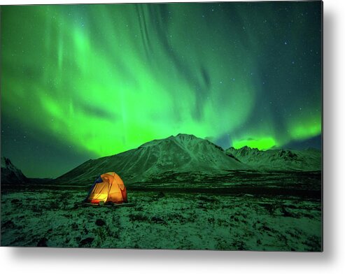 Camping Metal Print featuring the photograph Camping Under Northern Lights by Piriya Photography