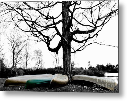 Boats Metal Print featuring the photograph Canoes in Winter by Michael Arend