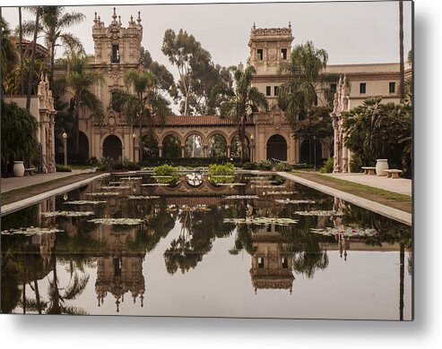 Photography Metal Print featuring the photograph Casa de Balboa and House of Hospitality Reflecting in the Lily Pond at Balboa Park by Lee Kirchhevel