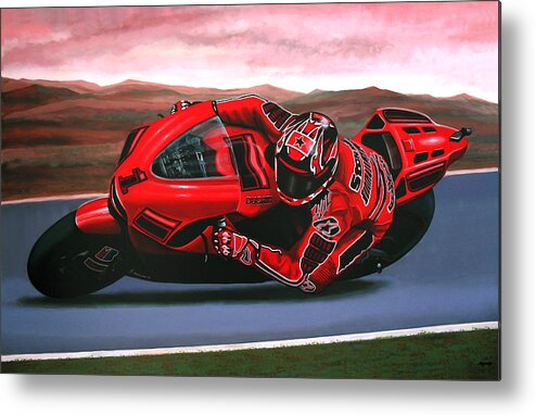 Casey Stoner On Ducati Metal Print featuring the painting Casey Stoner on Ducati by Paul Meijering