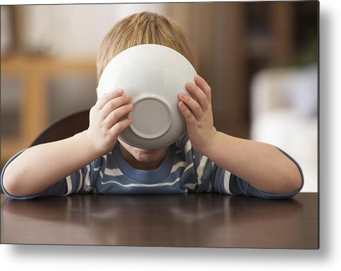 4-5 Years Metal Print featuring the photograph Caucasian boy eating from bowl by Jose Luis Pelaez Inc