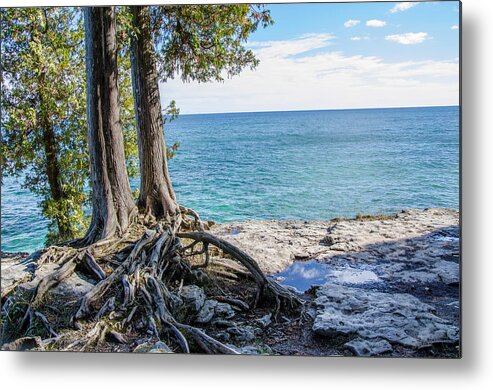 Cave Point Metal Print featuring the photograph Cave Point Overlook by Susan McMenamin