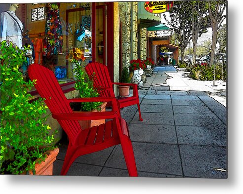 Chairs Metal Print featuring the photograph Chairs On A Sidewalk by James Eddy