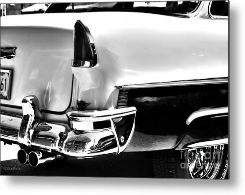 Chevy Metal Print featuring the photograph Chevy Car Art Black and White Rear View by Lesa Fine