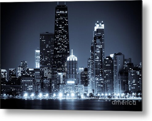 2012 Metal Print featuring the photograph Chicago at Night with Hancock Building by Paul Velgos