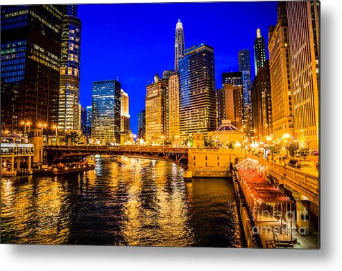 America Metal Print featuring the photograph Chicago River Buildings at Night Picture by Paul Velgos
