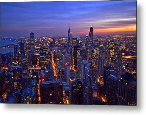 Chicago Metal Print featuring the photograph Chicago Skyline at Dusk from John Hancock Signature Lounge by Jeff at JSJ Photography