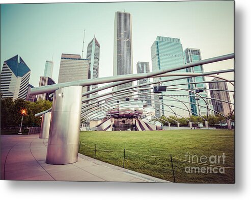 America Metal Print featuring the photograph Chicago Skyline with Pritzker Pavilion Vintage Picture by Paul Velgos