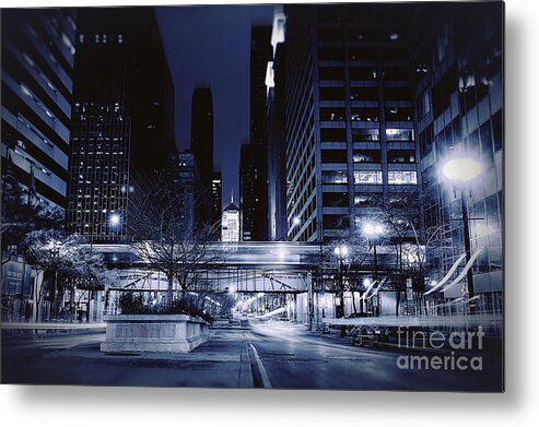 City Scene Metal Print featuring the photograph Chicago Street Scene Night by Brett Maniscalco