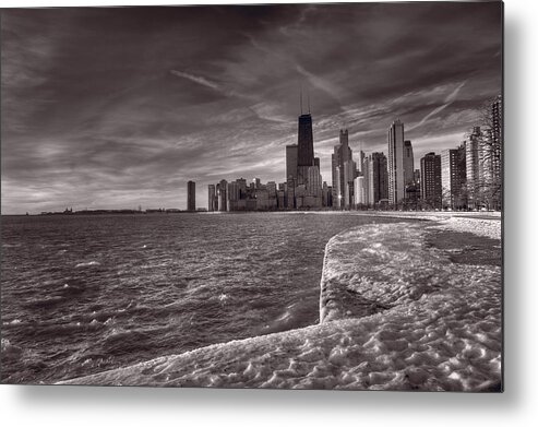 Chicago Metal Print featuring the photograph Chicago Sunrise BW by Steve Gadomski