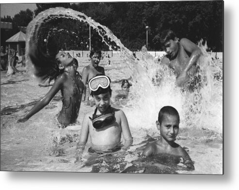 Kids Metal Print featuring the photograph Children in the pool by Dragan Kudjerski