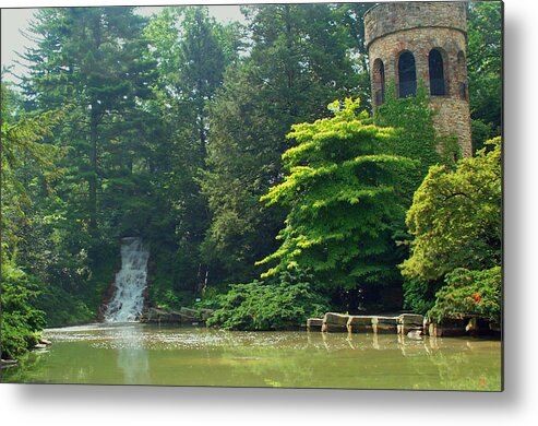 Landscape Metal Print featuring the photograph Chime Tower and Waterfall Longwood Gardens by Barbara McDevitt