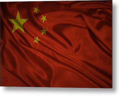 Texture Metal Print featuring the digital art Chinese flag waving on canvas by Eti Reid