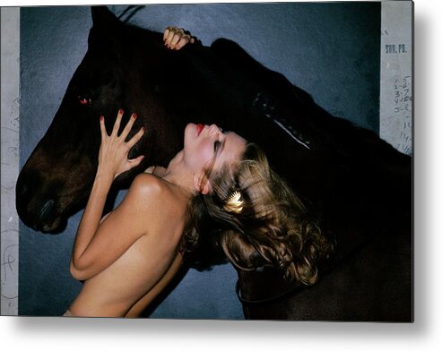 Beauty Metal Print featuring the photograph Christie Brinkley With A Horse by Chris Von Wangenheim