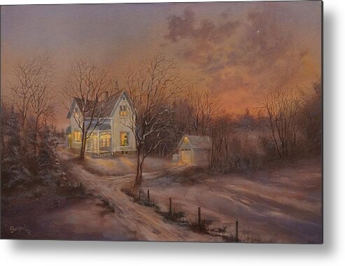  Christmas Metal Print featuring the painting Christmas at the Farm by Tom Shropshire