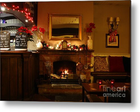Christmas Metal Print featuring the photograph Christmas at the Pub by Terri Waters
