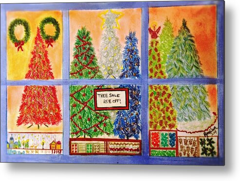 Window Display Metal Print featuring the pastel Christmas Tree Sale by Renee Michelle Wenker