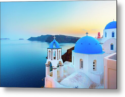 Archipelago Metal Print featuring the photograph Church In Oia On Santorini Island by Spooh