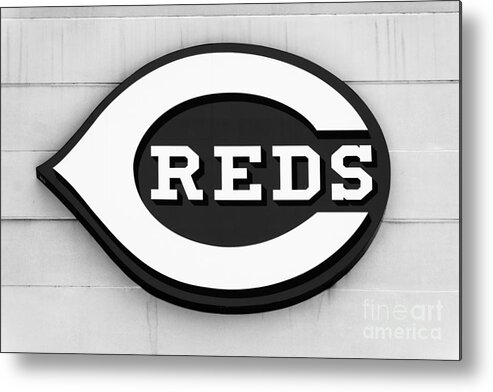 America Metal Print featuring the photograph Cincinnati Reds Sign Black and White Picture by Paul Velgos