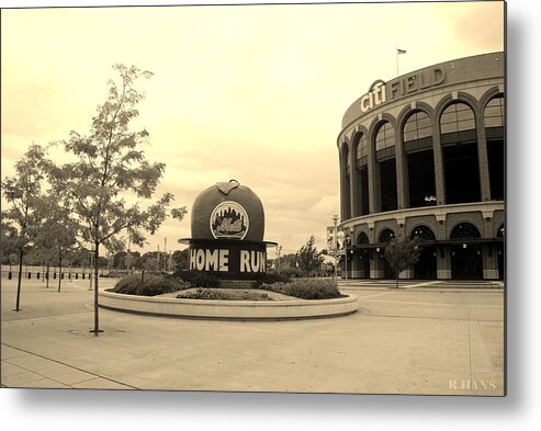 Shea Stadium Metal Print featuring the photograph CITI FIELD in SEPIA by Rob Hans