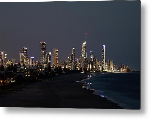 Photography Metal Print featuring the photograph City At The Waterfront At Night by Panoramic Images