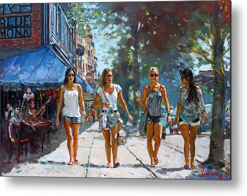Landscape Metal Print featuring the painting City Girls by Ylli Haruni
