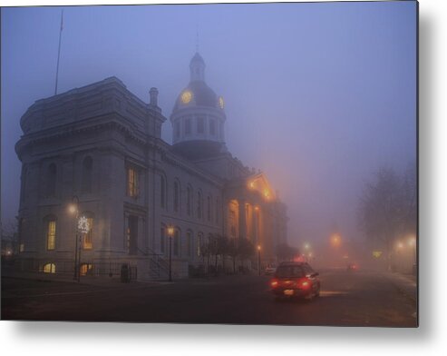 Architecture Metal Print featuring the photograph City Hall in Fog by Jim Vance