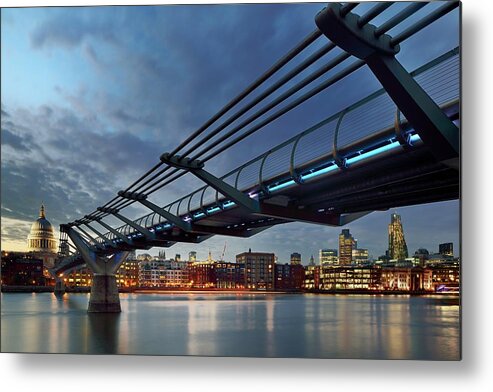 London Millennium Footbridge Metal Print featuring the photograph City Of London And Millennium Bridge At by Vladimir Zakharov