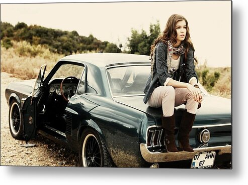 #american #muscle #car #pony #usa #motor #kustom #hotrod #hot #rod #v8 #v6 #sport #vehicle #canvas #print #acrylic #poster #cool #ford #mustang #classic#girl #sixties #coupe Metal Print featuring the photograph Classic Beauty by Scott Cummings