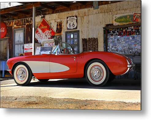 Corvette Metal Print featuring the photograph Classic Corvette on Route 66 by Mike McGlothlen