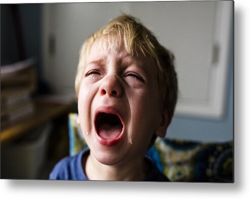 Child Metal Print featuring the photograph Close-up of boy crying at home by Cavan Images