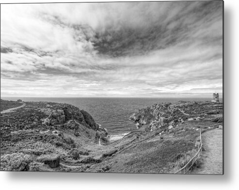 Black And White Landscape Metal Print featuring the photograph Cloudscape Over Corbiere Coastline BW by Gill Billington