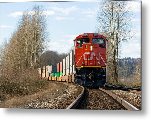 British Columbia Metal Print featuring the photograph CN Rail Cargo Train by Michael Russell