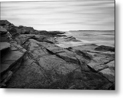 Beavertail Metal Print featuring the photograph Coastal Rocks Black and White by Lourry Legarde