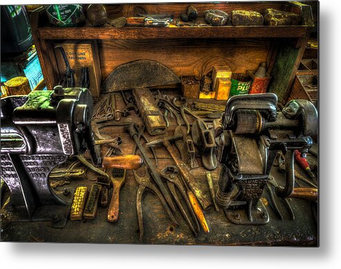Shoe Repair Metal Print featuring the photograph Cobblers Workbench by David Morefield