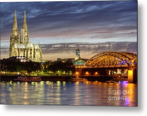 Cologne Metal Print featuring the photograph Cologne Cathedral with Rhine Riverside by Heiko Koehrer-Wagner