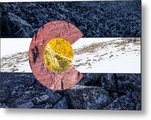 Colorado Metal Print featuring the photograph Colorado State Flag with Mountain Textures by Aaron Spong