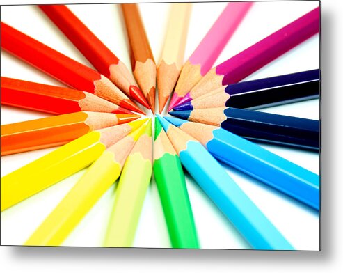 Pencils Metal Print featuring the photograph Colored Pencils by Michael Tompsett