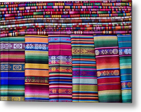Colorful Metal Print featuring the photograph Colorful Blankets Santa Fe by Carol Leigh