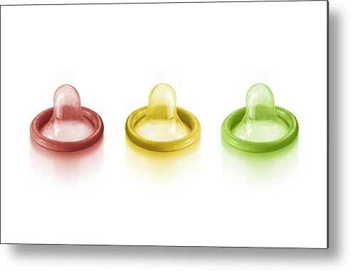 White Background Metal Print featuring the photograph Colorful condom by Maciej Toporowicz, NYC