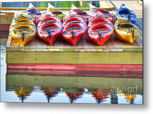 Red Metal Print featuring the photograph Colorful Kayaks by Brenda Giasson