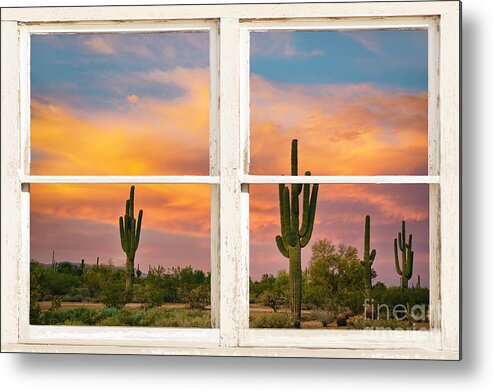 'window Frame Art' Metal Print featuring the photograph Colorful Southwest Desert Rustic Window Art View by James BO Insogna