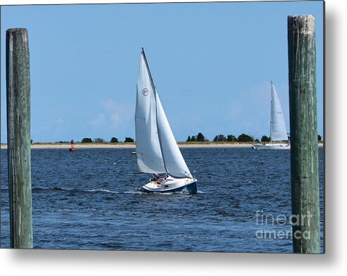 Blue Metal Print featuring the photograph Sailboat Coming In by Bob Sample