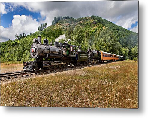 Mt Rainier Scenic Railroad Metal Print featuring the photograph Coming 'Round the Mountain by Mary Jo Allen
