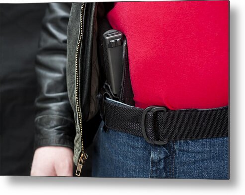 Cool Attitude Metal Print featuring the photograph Concealed Firearm Under Jacket by RonBailey