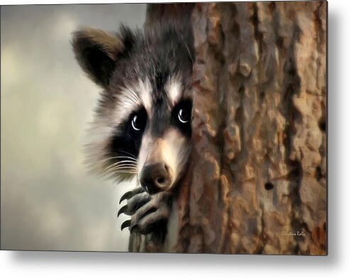 Raccoon Metal Print featuring the painting Conspicuous Bandit by Christina Rollo