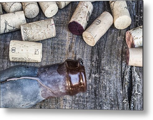 Alcohol Metal Print featuring the photograph Corks with bottle by Paulo Goncalves